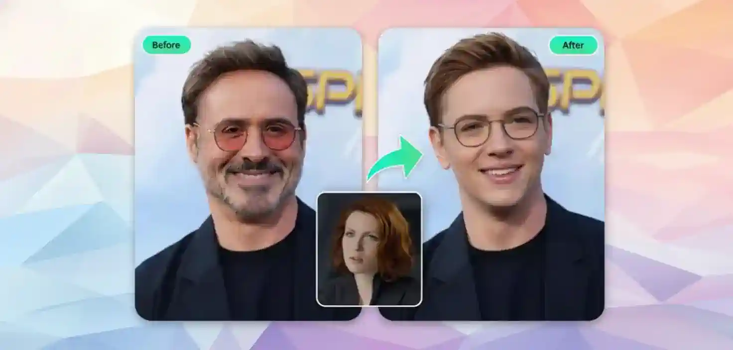 A person's face swapped onto a celebrity's body.