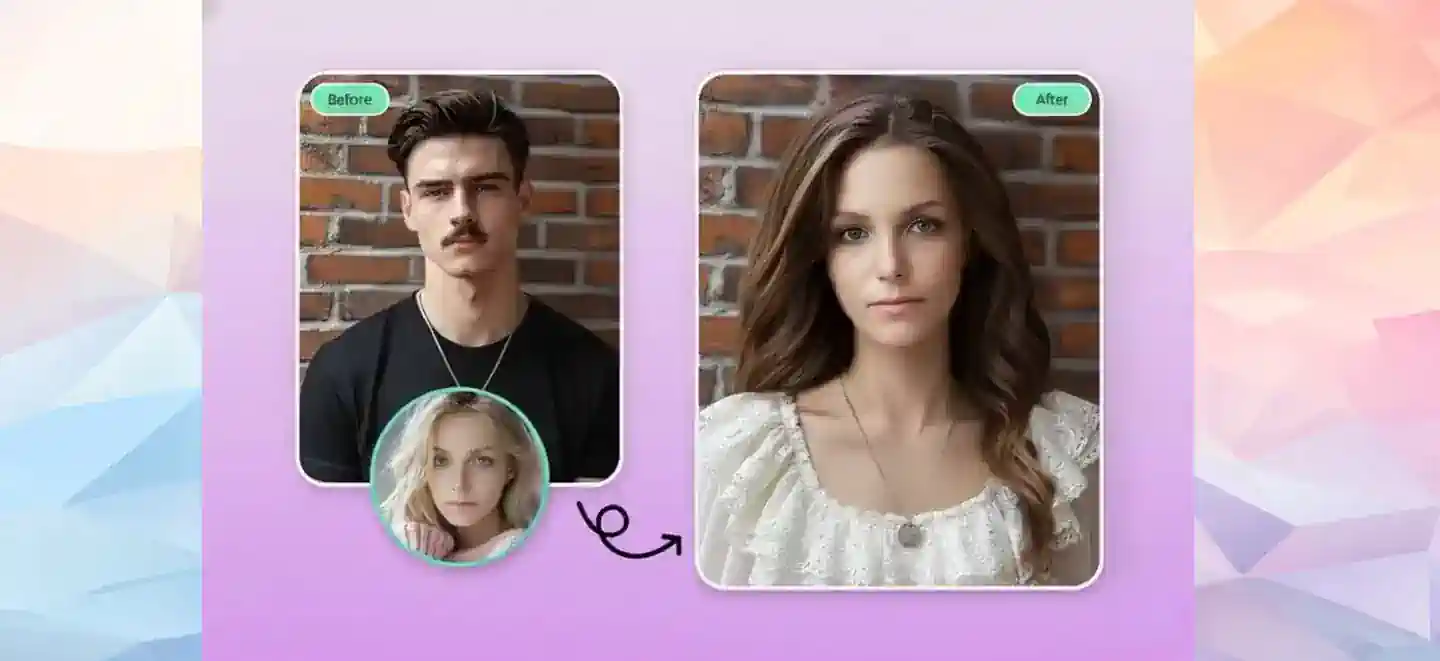 A person's face swapped to appear as the opposite gender.